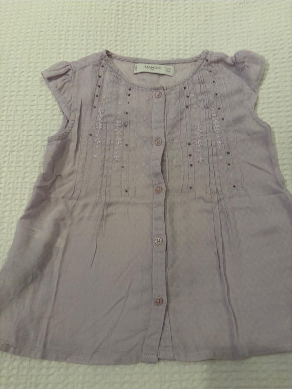 Mango Soft Lilac Sleeveless Embroidered Button-Front Top